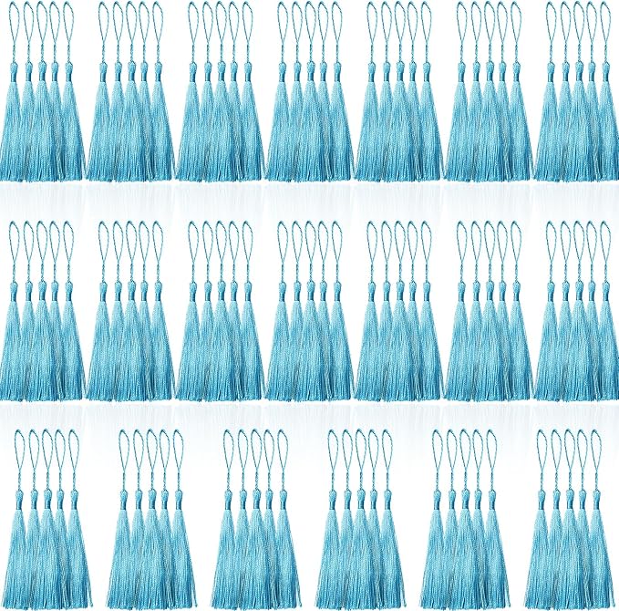 100 Pcs Light Blue Mini Tassels 13cm/5 Inch by CREATRILL