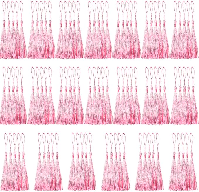 100 Pcs Pink Mini Tassels 13cm/5 Inch by CREATRILL