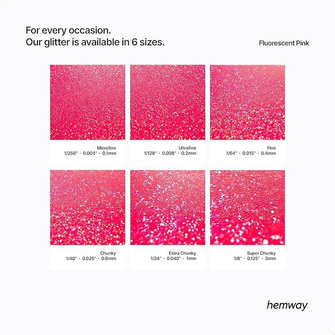 Hemway Polyurethane & Epoxy Resin Glitter 100g / 3.5oz Metallic Crystal Flake Additive for Flooring Jewelry Tumblers Glass Pigment - Extra Chunky (1/24" 0.040" 1mm) - Fluorescent Pink