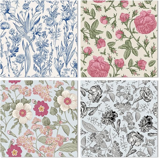 24 Sheets 12 Designs Scrapbook Paper Pad,6"×6” Single-Sided Decopodge Craft Cardstock Paper, Christmas Scrapbooking DIY Decorative Background Cardmaking Supplies.Flowers