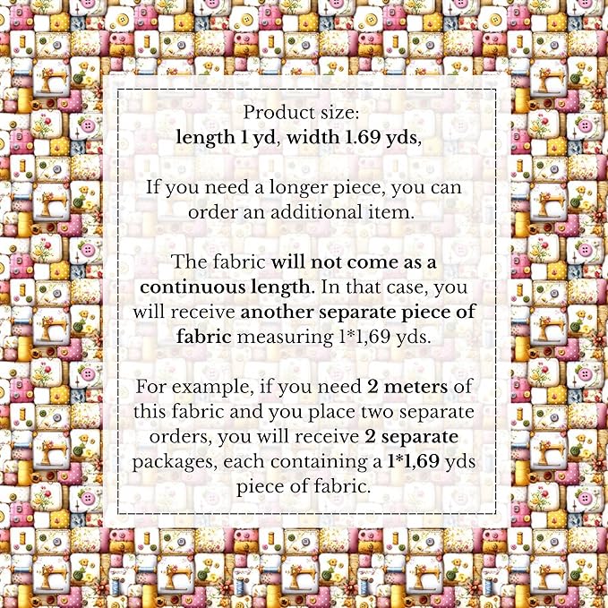 Vintage Sewing Notions Patchwork Cotton Fabric Panel 61 x 36.6 Inches, Buttons - Image 6