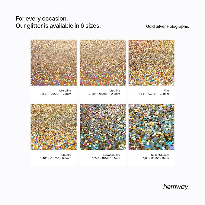 Hemway Polyurethane & Epoxy Resin Glitter 100g / 3.5oz Metallic Crystal Flake Additive for Flooring Jewelry Tumblers Glass Pigment - Extra Chunky (1/24" 0.040" 1mm) - Gold Silver Holographic