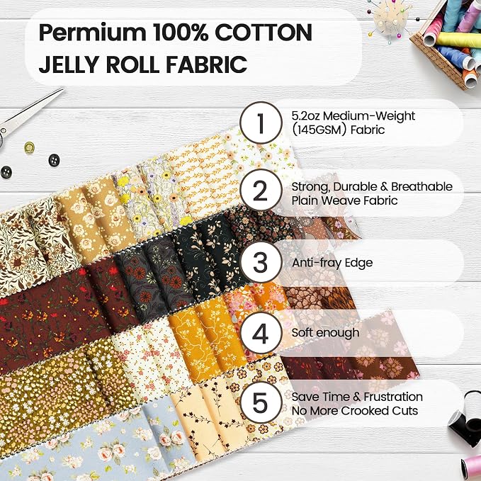 Craftido-20 Options-100% Cotton Jelly Roll Fabric Precut Strips - Image 6