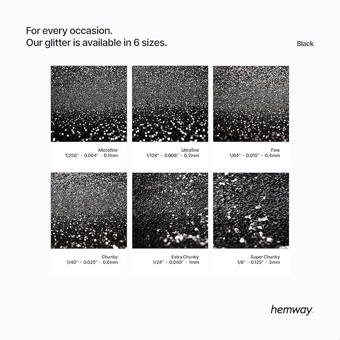 Hemway Polyurethane & Epoxy Resin Glitter 100g / 3.5oz Metallic Crystal Flake Additive for Flooring Jewelry Tumblers Glass Pigment - Extra Chunky (1/24" 0.040" 1mm) - Black