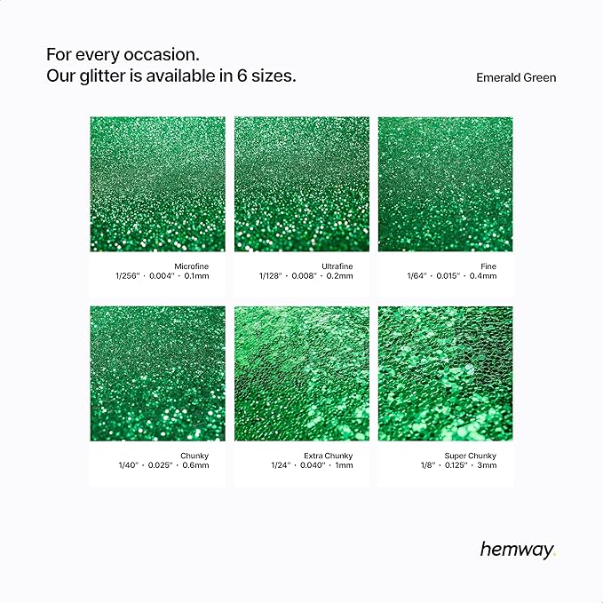 Hemway Polyurethane & Epoxy Resin Glitter 100g / 3.5oz Metallic Crystal Flake Additive for Flooring Jewelry Tumblers Glass Pigment - Extra Chunky (1/24" 0.040" 1mm) - Emerald Green