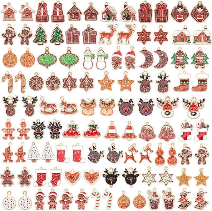SANNIX 110Pcs/55 Pairs Christmas Charms, Gingerbread Man Charm Holiday Gold by SANNIX