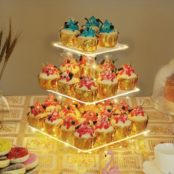 YestBuy 3 Tier Clear Square Cupcake Stand - Image 6
