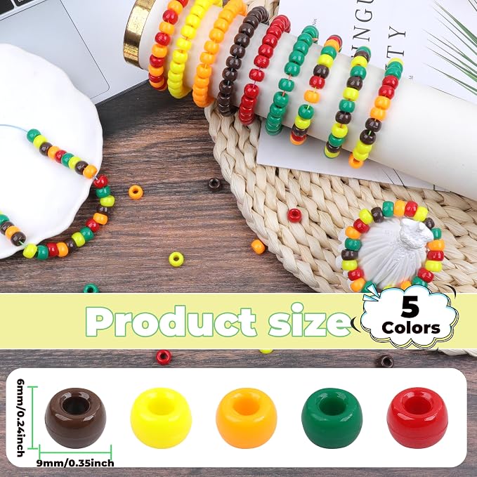 Fall Pony Beads for Friendship Bracelets 1000 Pcs 6x9mm Autumn Thanksgiving - Image 2