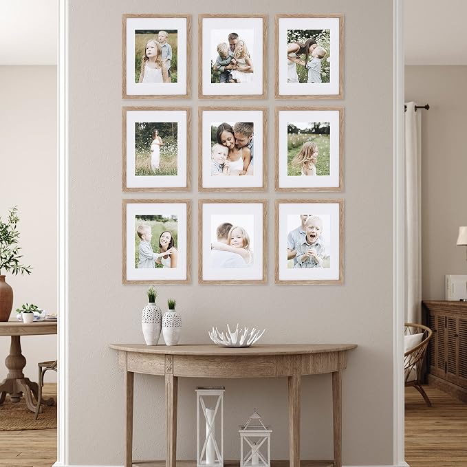 Sheffield Home 9 Piece Gallery Wall Frame Set, 11x14 Inch, Light Natural - Image 2