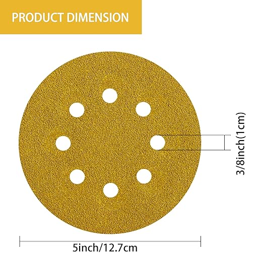 150PCS 40 Grit Gold Sanding Discs, 5-Inch 8-Hole Sandpaper for Random Orbital Sander, for Automotive or Woodworking