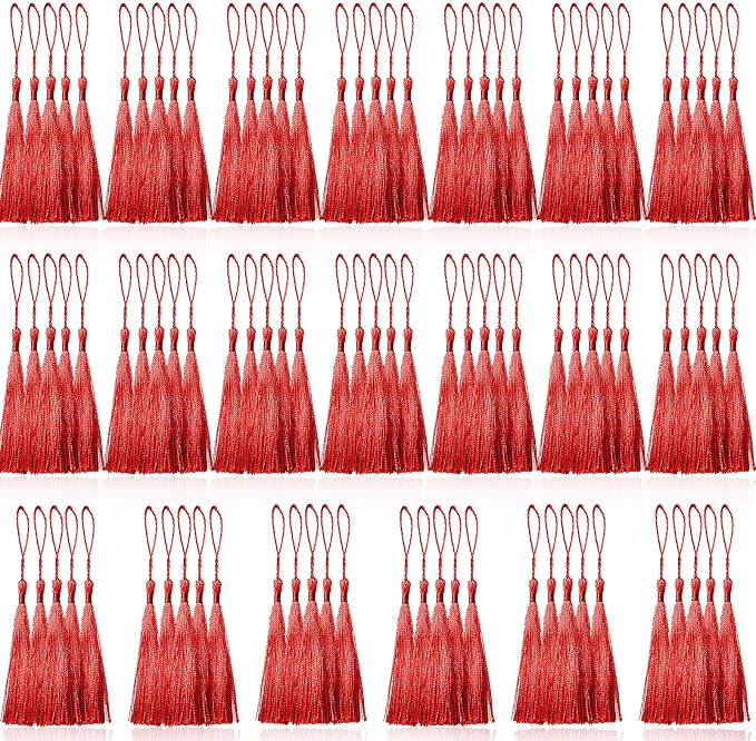 100 Pcs Red Mini Tassels 13cm/5 Inch by CREATRILL