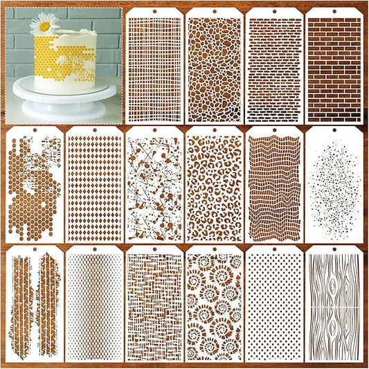 16 Pieces Stencils for Painting, Abstract Texture Stencils Crafts Reusable Layering Stencil Brick Shoe Pattern Templates for Drawing Card Making Canvas Furniture Paper
