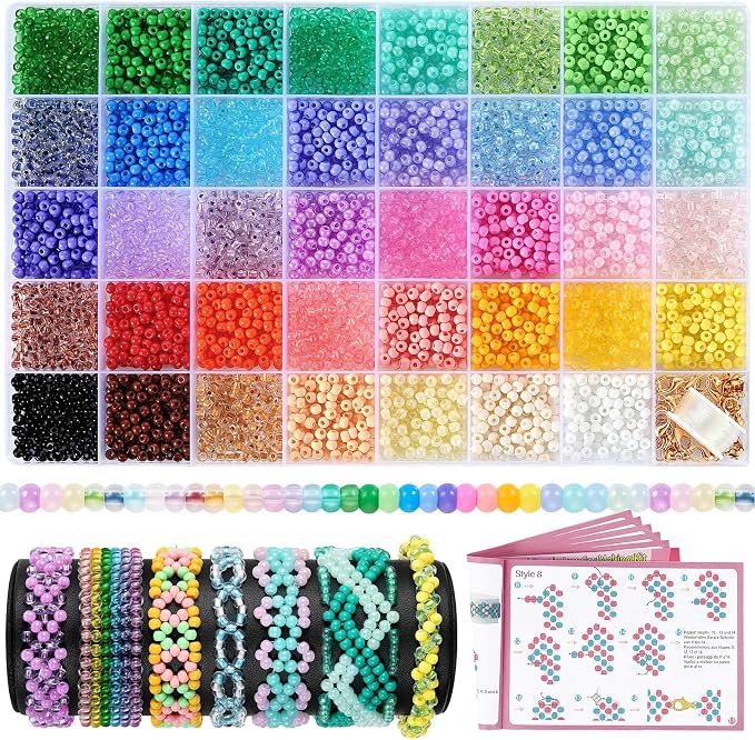 Funtopia Seed Beads for Bracelets, 4mm Uniform Glass Seed Beads for Jewelry by Funtopia