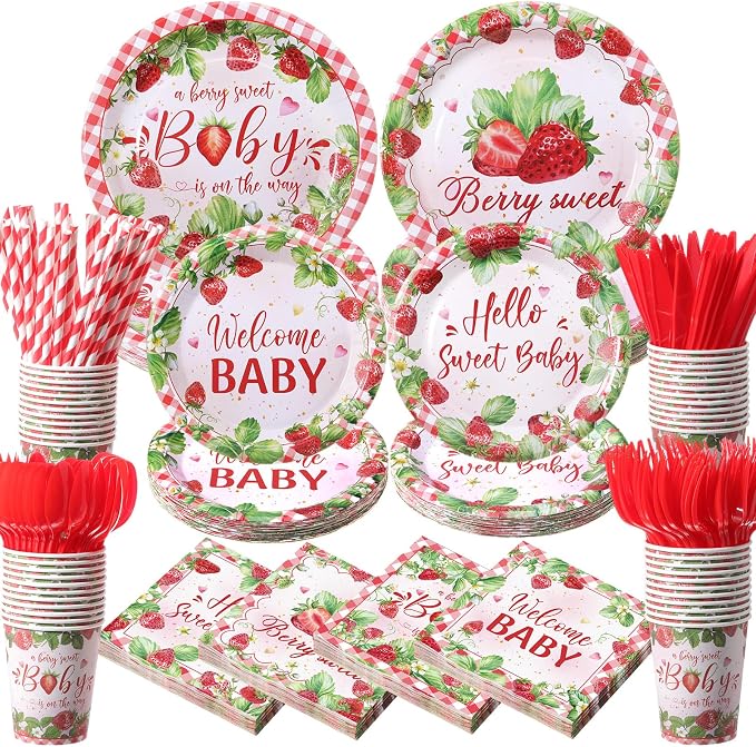 450 Pcs Strawberry Baby Shower Tableware Set Decorations A Berry Sweet Baby by Unknown