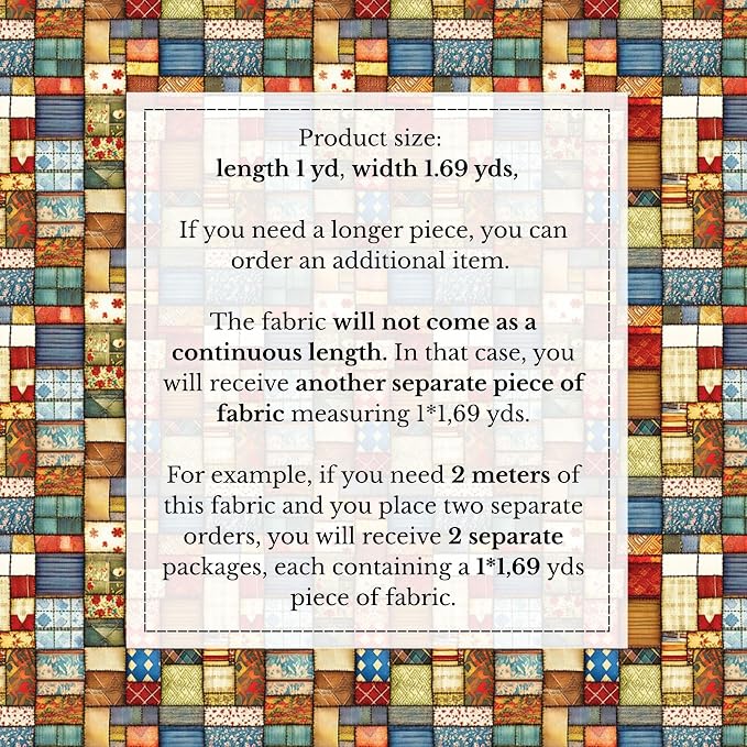Patchwork Cotton Fabric Panel 61 x 36.6 Inches, Vintage Rustic Quilt Squares - Image 6