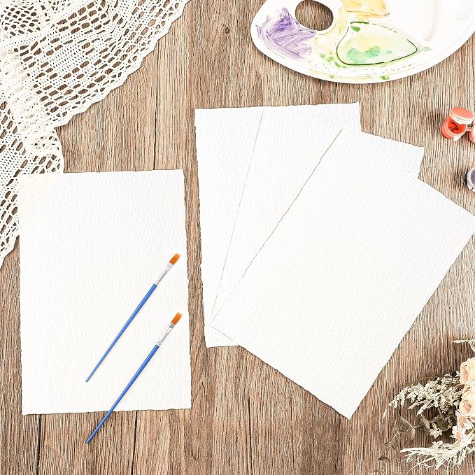 25 Sheets Watercolor Paper 7X 10, 300 GSM Deckled Edge Paper Rough/Textured - Image 3