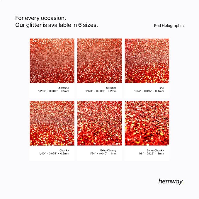 Hemway Polyurethane & Epoxy Resin Glitter 100g / 3.5oz Metallic Crystal Flake Additive for Flooring Jewelry Tumblers Glass Pigment - Fine (1/64" 0.015" 0.4mm) - Red Holographic