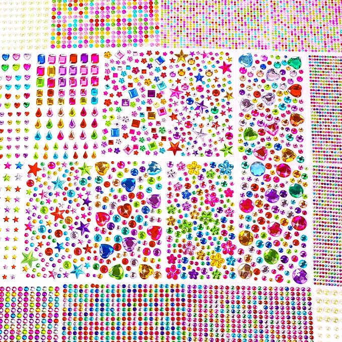 6100 PCS Gem Stickers, Self-Adhesive Rhinestone Stickers, 20 Sheets Colorful by Huimdery
