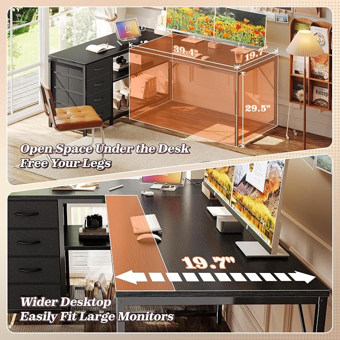 PRAISUN 53" L Shaped Desk with Power Outlets & USB-C Port, Reversible Computer - Image 5