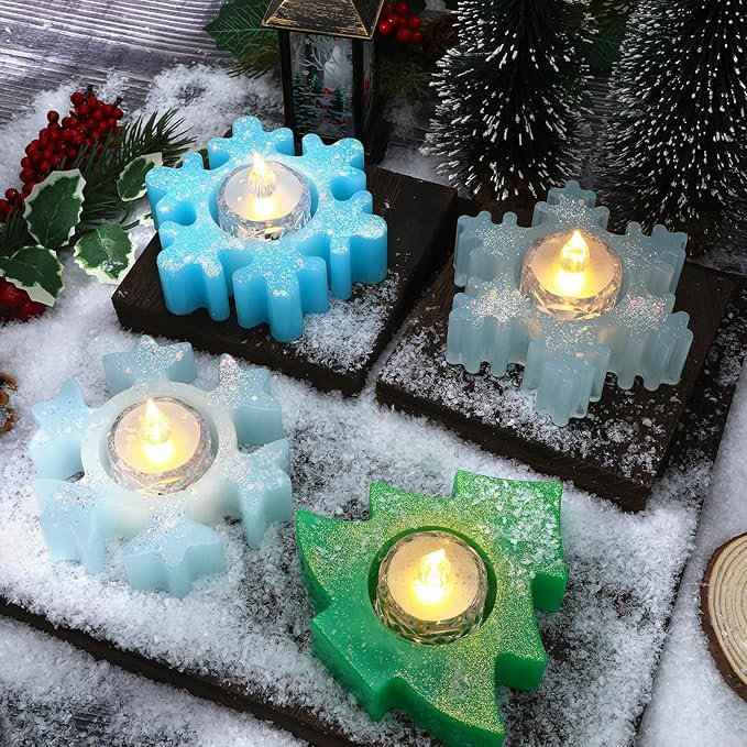 2PCS Christmas Resin Molds Snowflake Silicone Resin Mold for Tea Lights Epoxy Resin Mold for Home Table Decorations Xmas Decor