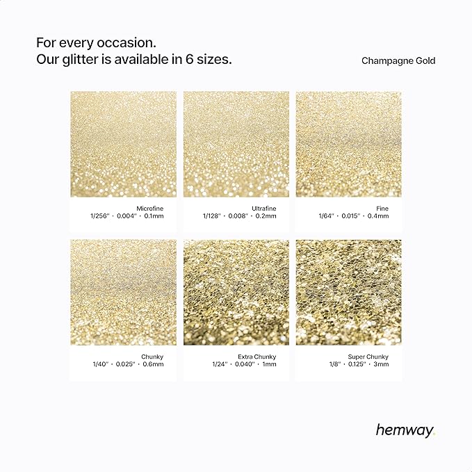 Hemway Polyurethane & Epoxy Resin Glitter 100g / 3.5oz Metallic Crystal Flake Additive for Flooring Jewelry Tumblers Glass Pigment - Fine (1/64" 0.015" 0.4mm) - Champagne Gold