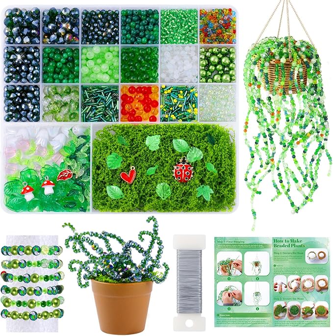 FOGWOWO 2628 Pcs Beaded Plant Kit Green Beads by FOGWOWO