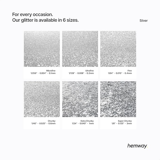 Hemway Polyurethane & Epoxy Resin Glitter 100g / 3.5oz Metallic Crystal Flake Additive for Flooring Jewelry Tumblers Glass Pigment - Fine (1/64" 0.015" 0.4mm) - Silver