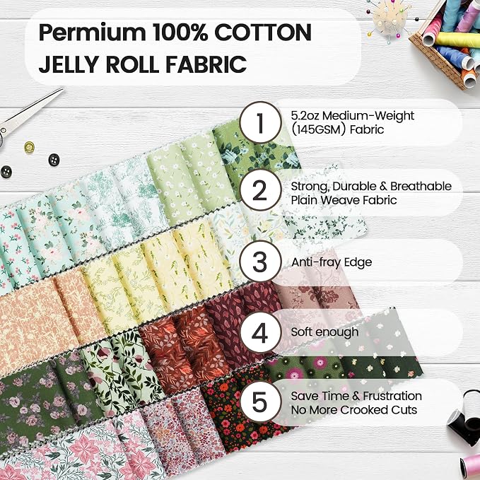 Craftido-20 Options-100% Cotton Jelly Roll Fabric Precut Strips - Image 6