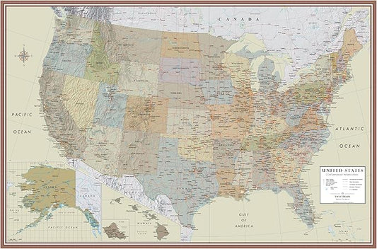 24x36 United States, USA Contemporary Premier Wall Map Poster (24x36 LAMINATED)
