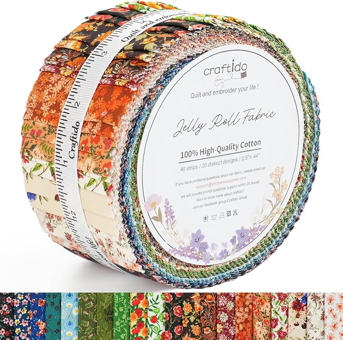 Craftido-20 Options-100% Cotton Jelly Roll Fabric Precut Strips by Craftido