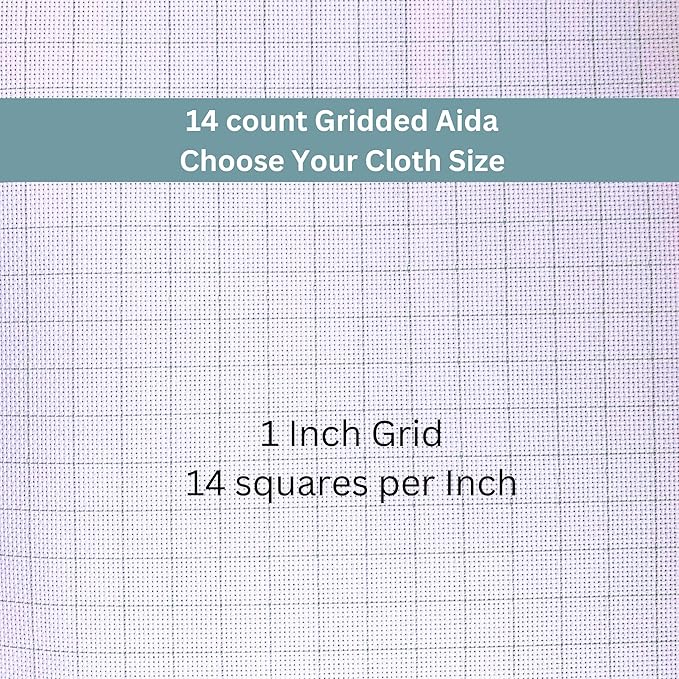2 Sheets of 14 Count Pre-Gridded Aida Cloth – 21 x 21 Inch White with Green Guidelines Pre-Cut Fabric Squares – Cross Stitch Fabric – 100% Cotton – Ideal for Needlework – The Knotty Unicorn