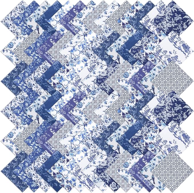 84 Pcs Blue White Floral Fabric Squares, 5″ Charm Packs by Unknown
