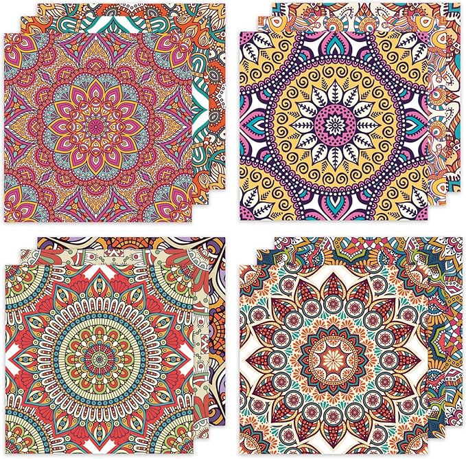 24 Sheets 12 Designs Scrapbook Paper Pad,6"×6” Single-Sided Decopodge Craft Cardstock Paper,Scrapbooking DIY Decorative Background Cardmaking Supplies.Datura