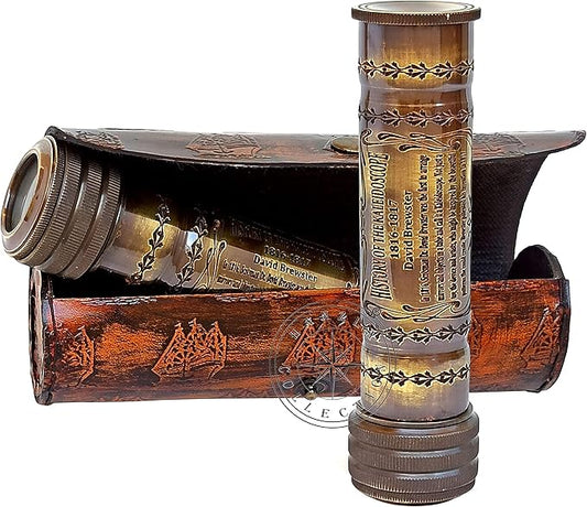 Handmade Brass Kaleidoscope Engraved Nautical Kids Gift with Antique Leather Case Educational Gift Vintage Decor Collection