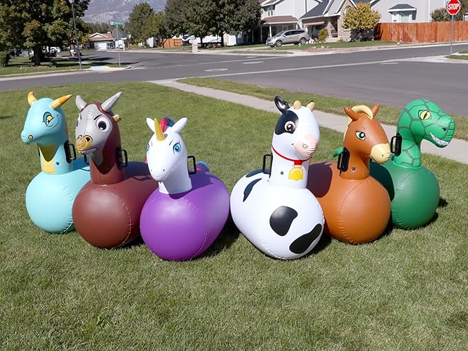 Hearthsong Hop N Go Inflatable Bull Riding Bouncy Hopping Toys for Kids Ages 5+ - Ride On Bouncer Animal Hopper Jumping Toys for Outdoor Games