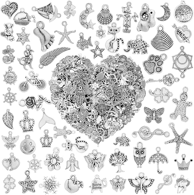 Crweety 460 Pcs Silver Charms for Jewelry Making by CRWEETY