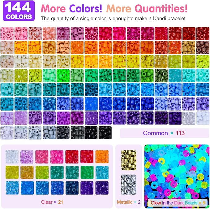 Redtwo 7 Boxes 5000 Pcs Pony Beads Kit, 144 Colors 6x9mm Kandi Beads - Image 2