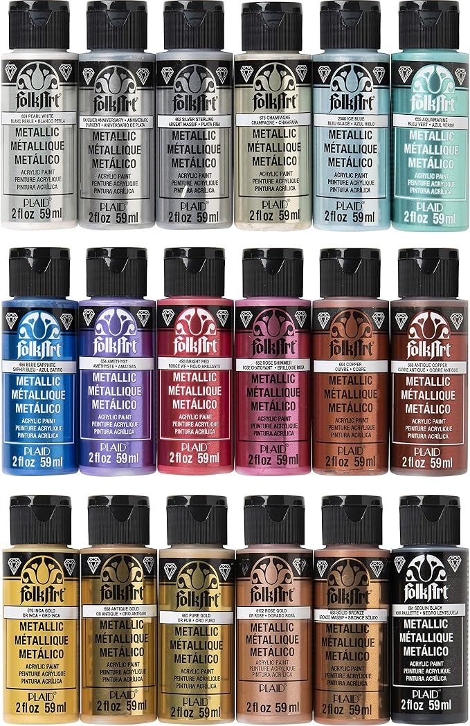 Folkart Color Acrylic Paint Set, 2 oz, 18 Metallics by FolkArt