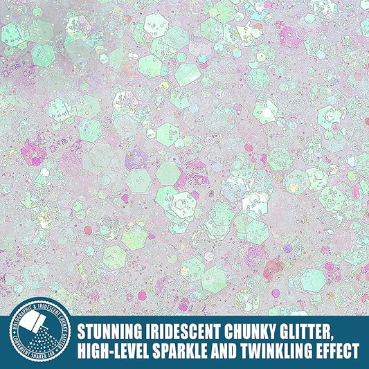 Holographic Chunky Glitter, 160G/5.64OZ, Mixed Fine & Chunky for Epoxy Resin, Iridescent for Crafts Tumblers, Halloween/Christmas Festival Painting Decor (Pearl White)