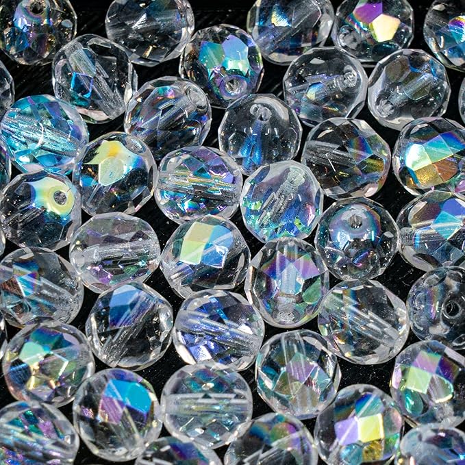 275 pcs Set of Czech Faceted Glass Beads, Fire-Polished Round Crystal AB - 3mm (100pcs), 4mm (100pcs), 6mm (50pcs), 8mm (25pcs) kit for Jewelry Making