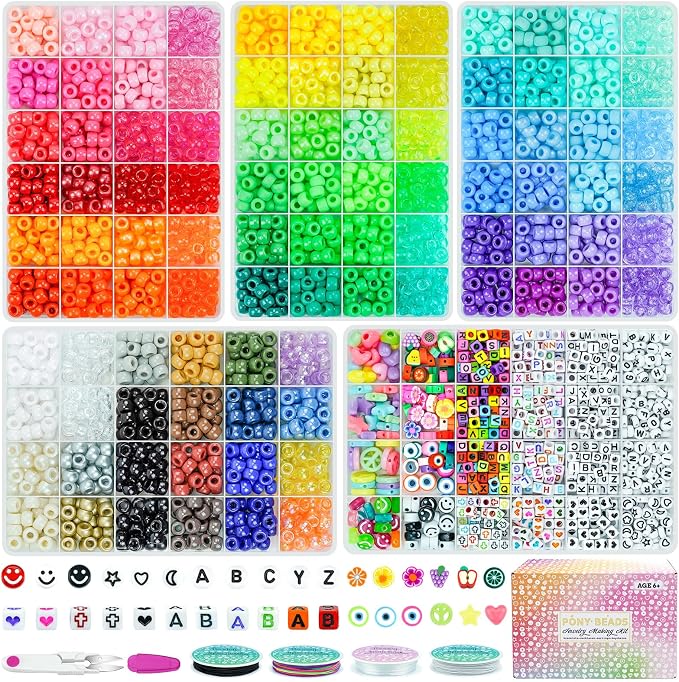 5 Boxes Bracelet Making Kit Pony Beads, 96 Colors 3500Pcs Kandi Beads by Sistenia