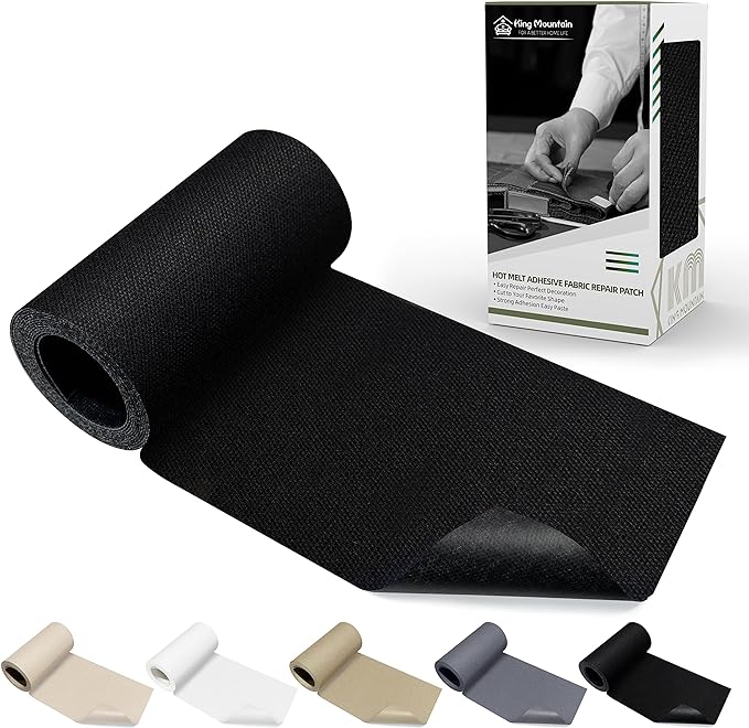 KING MOUNTAIN Canvas Iron on Patch,3"×60",Waterproof 100% Cotton Fabric Repair Patch,Used for Various Sofa,Tent,Clothes,Seats,Suitcases (Black,Waterproof)