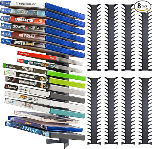 Funturbo Video Game Storage Wall Mount Game Case Holder, Metal Wall Mounted Media Storage Shelves for PS, Xbox, Switch Game Organizer (8-Pack)