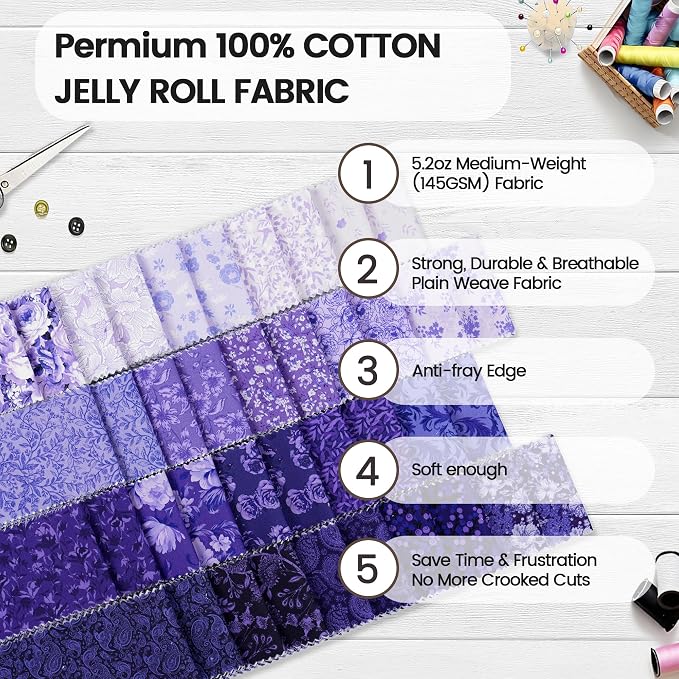 Craftido-20 Options-100% Cotton Jelly Roll Fabric Precut Strips - Image 6