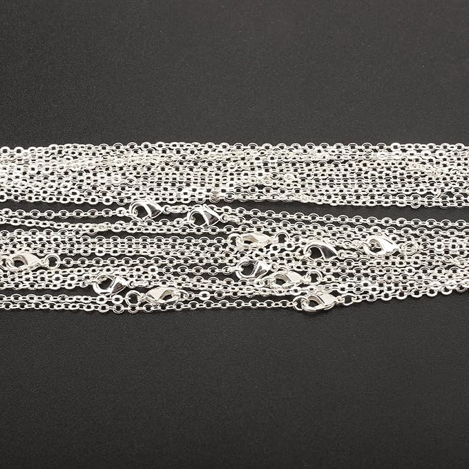 Wholesale 12 PCS Silver Plated Solid Brass Fine Flat Cable Chains Bulk for Jewelry Making 18-30 inches (24 Inch(2MM))
