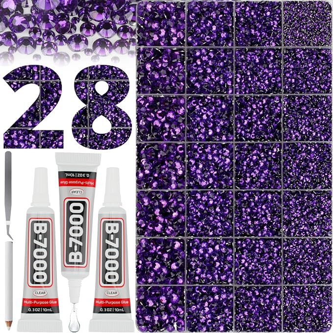 36000Pcs Purple Rhinestones for Bedazzling, Mixed Sizes 2-6MM Flatback Gems by Worthofbest