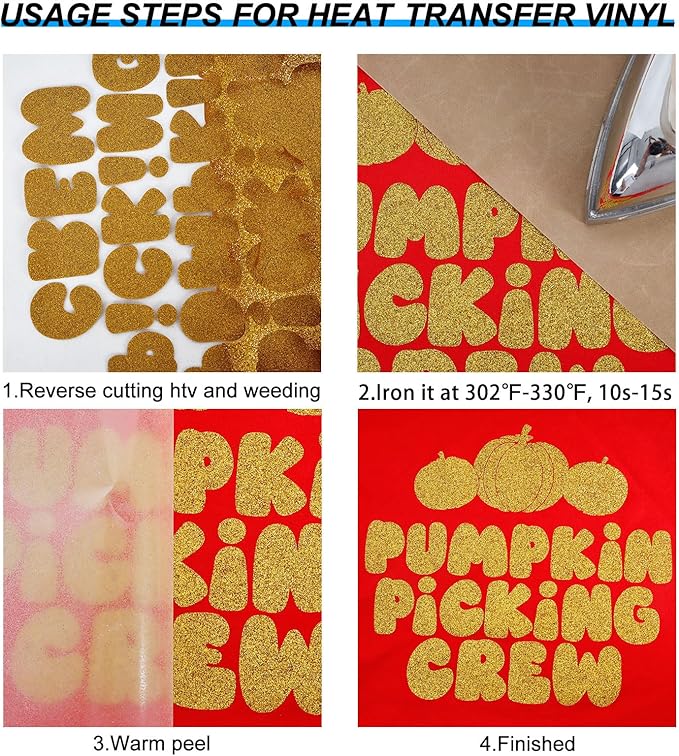 FUNKAKA Glitter Golden HTV Heat Transfer Vinyl Rolls, 12" x 8ft PU Iron on Vinyl for T-Shirt Golden Glitter HTV Vinyl for All Cutter Machines Easy to Cut & Weed for Heat Vinyl Design