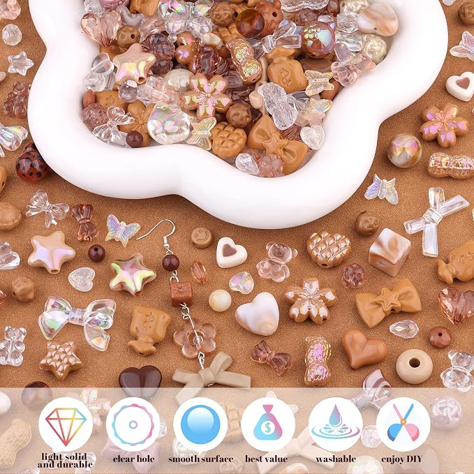 200-260PCS TINKRSTUFF Assorted Brown Acrylic Beads - Image 3