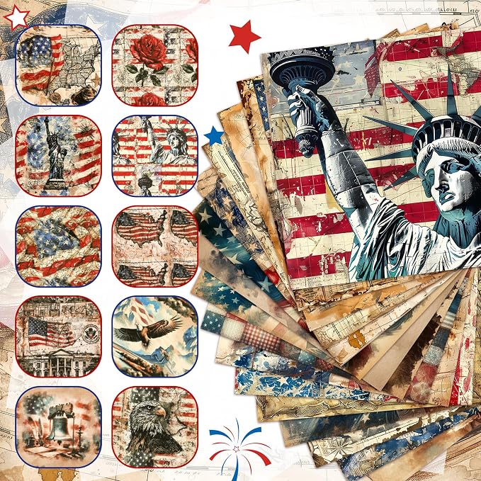 HunnmingRe 20 Pcs 10''x10'' Vintage Patriotic Quilting Fabric Square 4th of - Image 6