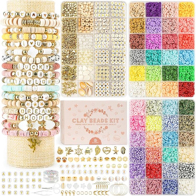 Dowsabel Clay Beads 3 Boxes Bracelet Making Kit, Letter Beads by Dowsabel
